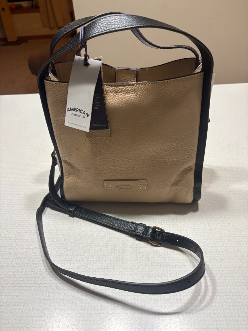 NWT American Leather Black, Tan, and Cream Satchel/Crossbody